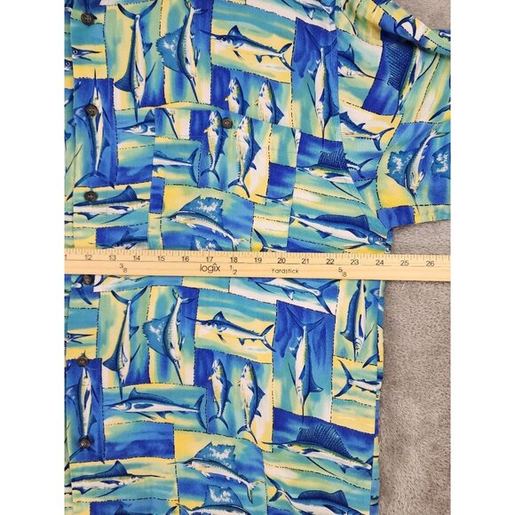 Un Tied Shirt Mens Large Blue Sword Fish Hawaiian Casual Button Up Short Sleeve - Picture 4 of 10